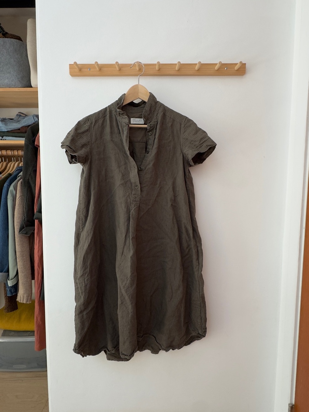 Toast short sleeve Linen Shirt Dress in Olive